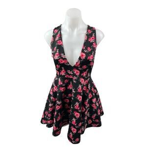 Forever 21 Women's Floral Sleeveless Open Back Mini Skater Flare A-Line Dress M